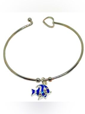 Handmade Rhinestone Angelfish Bangle Charm Bracelet! New in Gift Box!